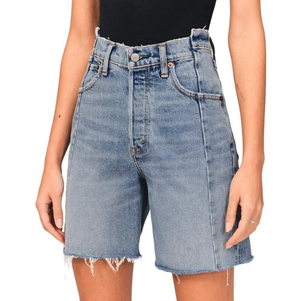 Abercrombie Fitch Womens 7" Y2K High Rise Cut Off Button Fly Dad Shorts Plus 18